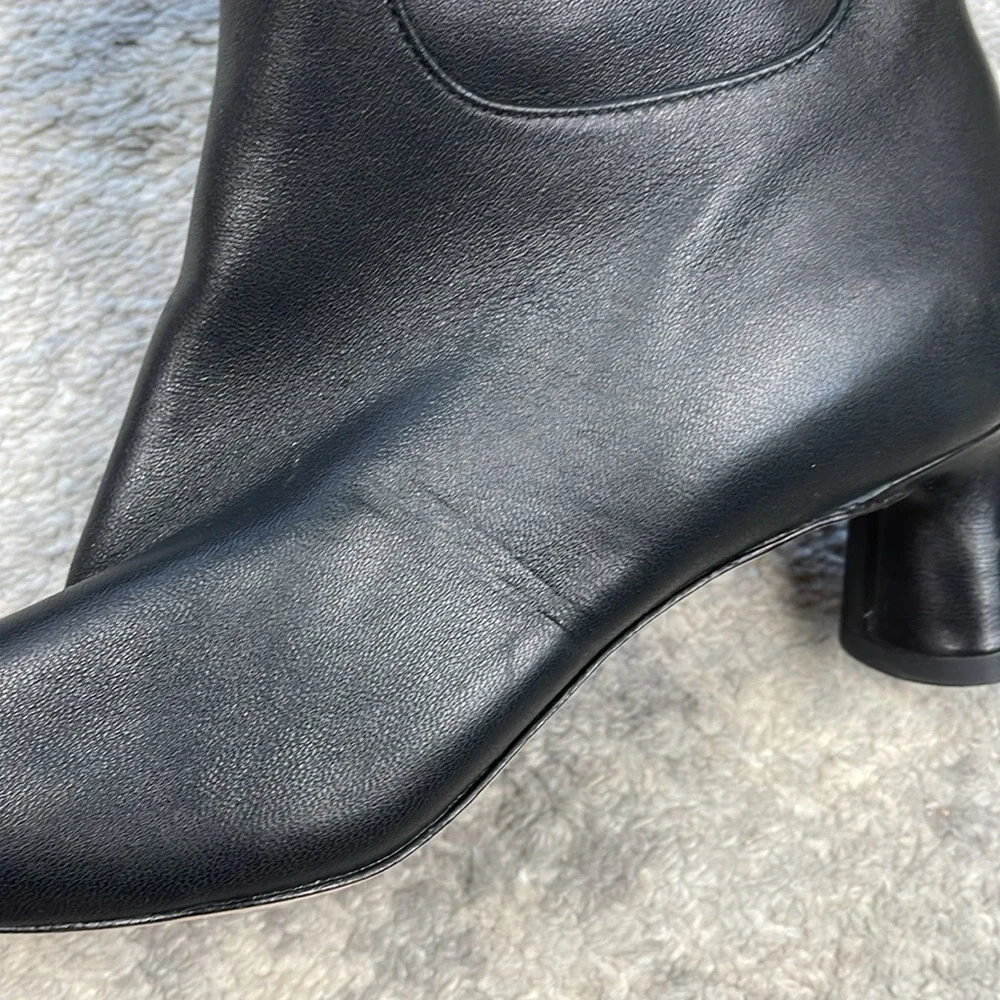 New Vince Floris Leather Boot Mid Calf Black Low Heel Everyday Sz 5